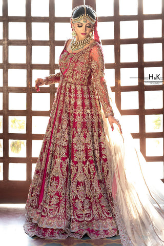 Deep Red Embroidered Silk Bridal Gown (2-Piece) - Image 4