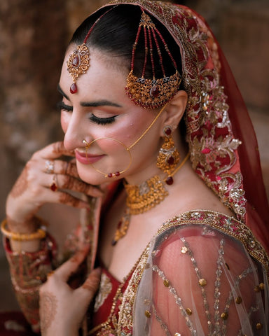 Deep Red Embroidered Silk Bridal Gown (2-Piece) - Image 4