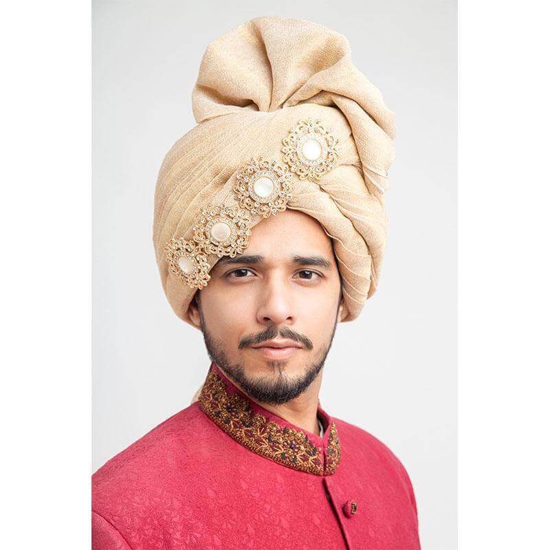 Melon Red Zardozi Pure Jamavar Sherwani (3-Piece) - Image 3