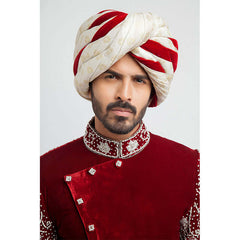 Burnt Red Zardozi Velvet Groom Sherwani (3-Piece) - Image 4