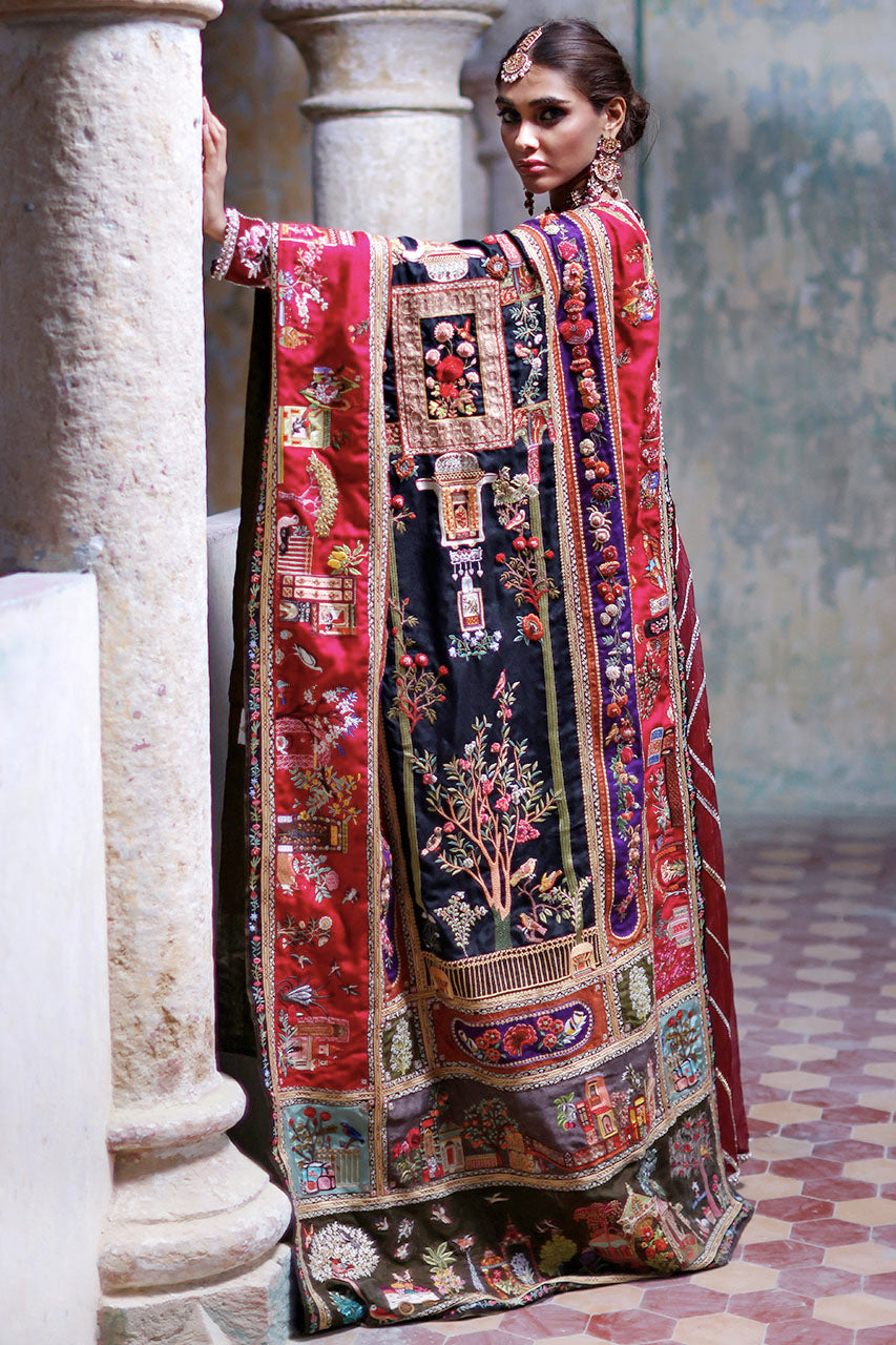 Pakistani Red Zardozi Organza Kalidar Dress (3-Piece) - Image 6