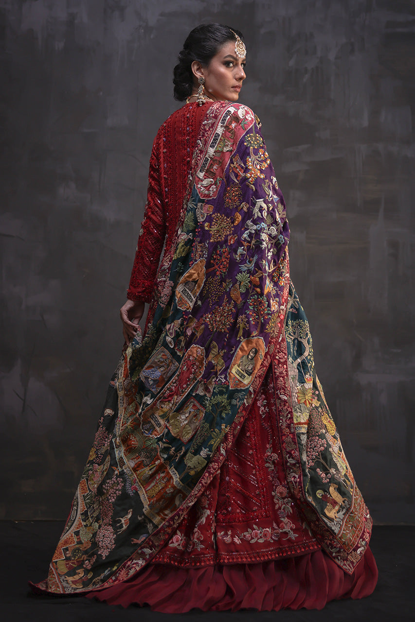 Red Ari Embroidered Silk Organza Kalidar (2-Piece) - Image 2