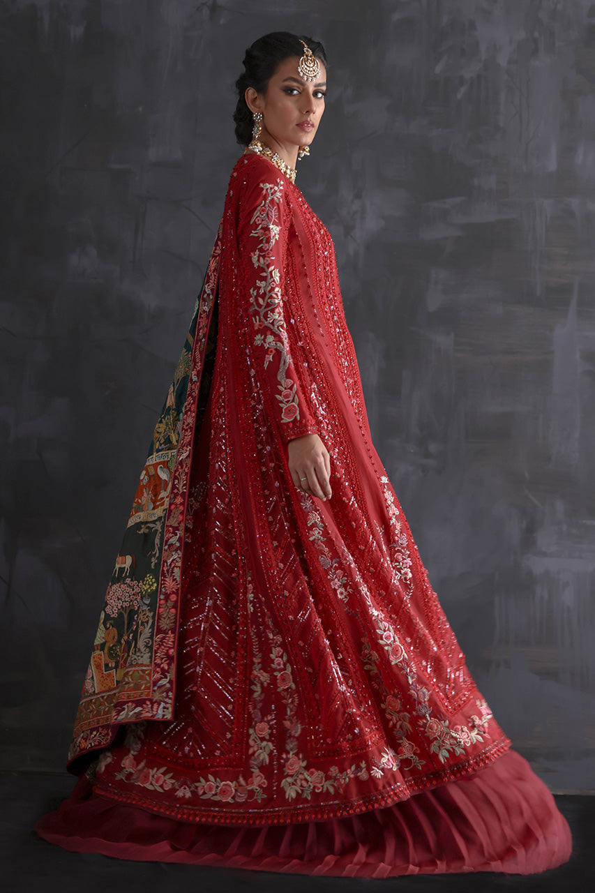 Red Ari Embroidered Silk Organza Kalidar (2-Piece) - Image 3