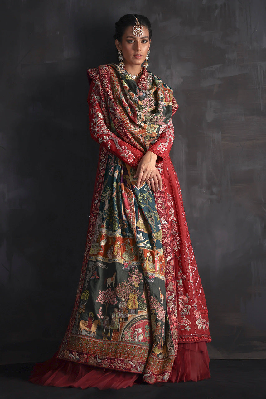 Red Ari Embroidered Silk Organza Kalidar (2-Piece) - Image 4