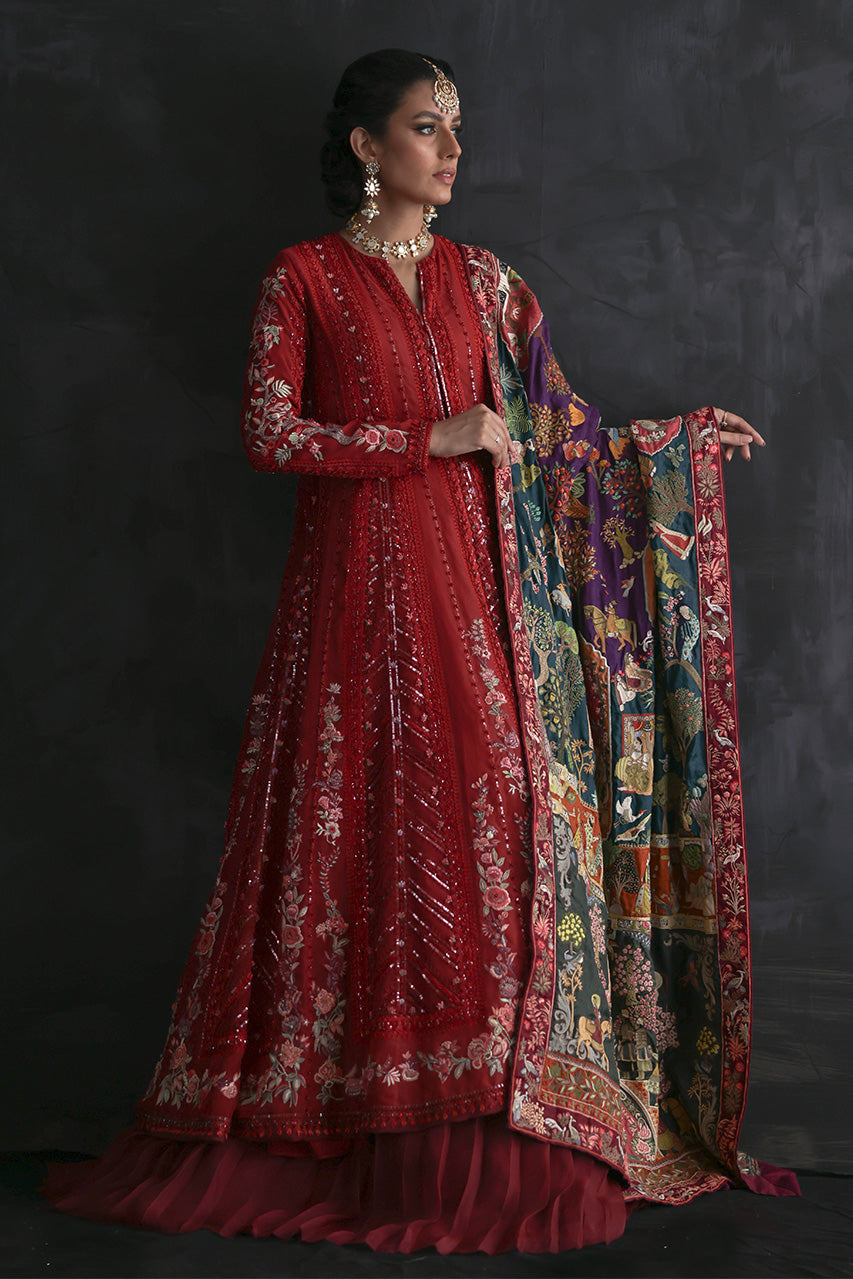 Red Ari Embroidered Silk Organza Kalidar (2-Piece) - Image 7