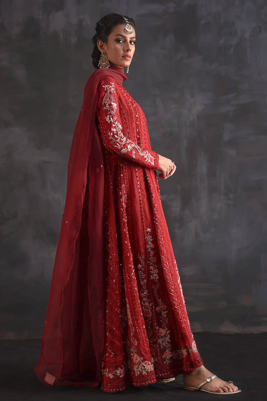 Red Ari Embroidered Silk Organza Kalidar (2-Piece) - Image 8