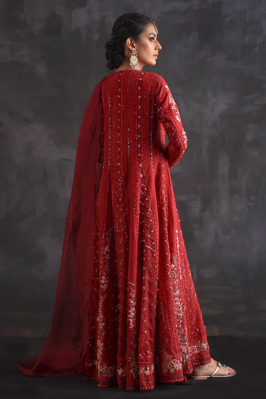 Red Ari Embroidered Silk Organza Kalidar (2-Piece) - Image 9