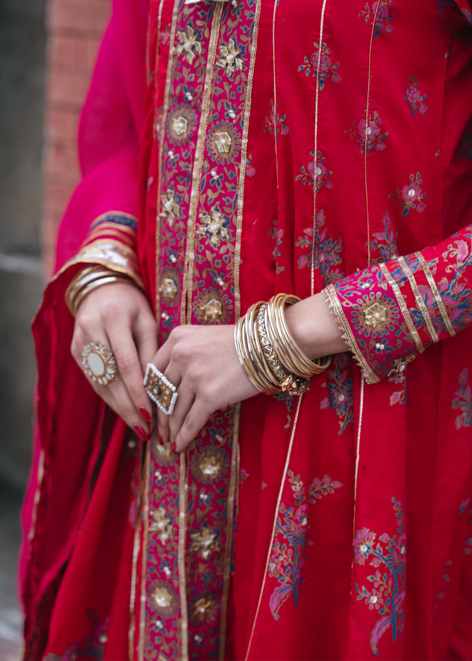 Crimson Gold Block Print Silk Kalidar (3-Piece) - Image 3