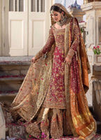 Pakistani Red Zardozi Tilla Banarsi Farshi Lehenga (3-Piece) - Image 2