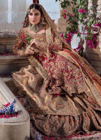 Pakistani Red Zardozi Tilla Banarsi Farshi Lehenga (3-Piece) - Image 3