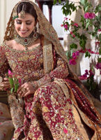Pakistani Red Zardozi Tilla Banarsi Farshi Lehenga (3-Piece) - Image 4