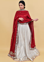 Pakistani Red Gold Embroidered Net Rawsilk Brocade Bridal Lehenga Choli (3-Piece) - Image 3