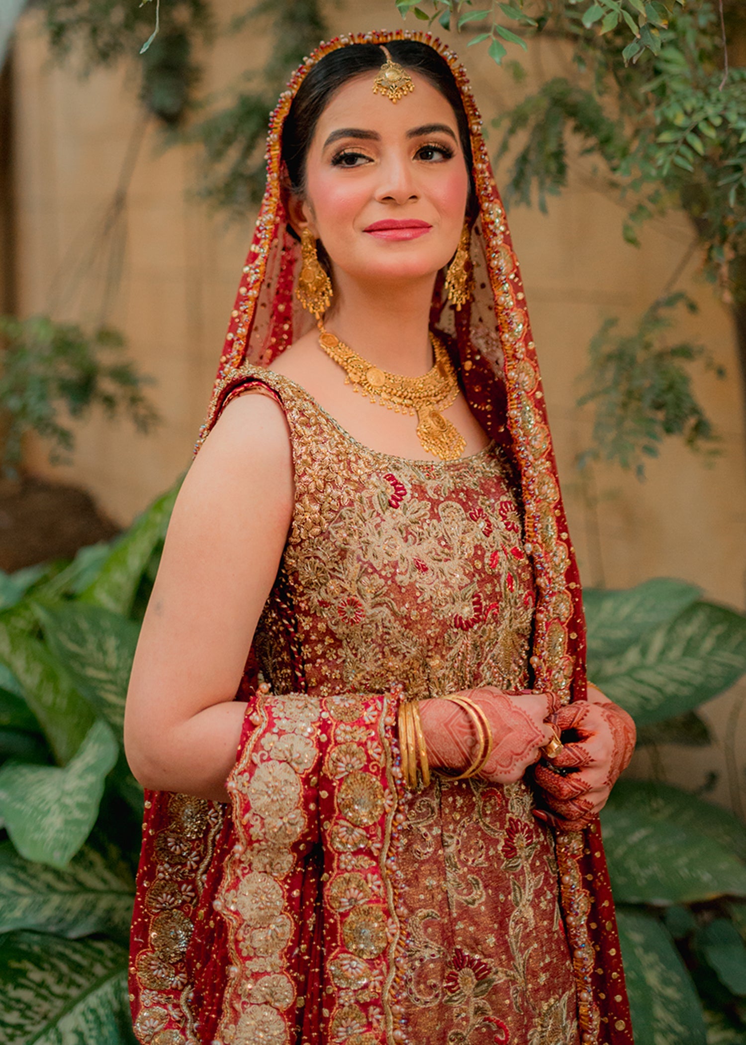 Deep Red Zardozi Brocade Bridal Lehenga (3-Piece) - Image 11