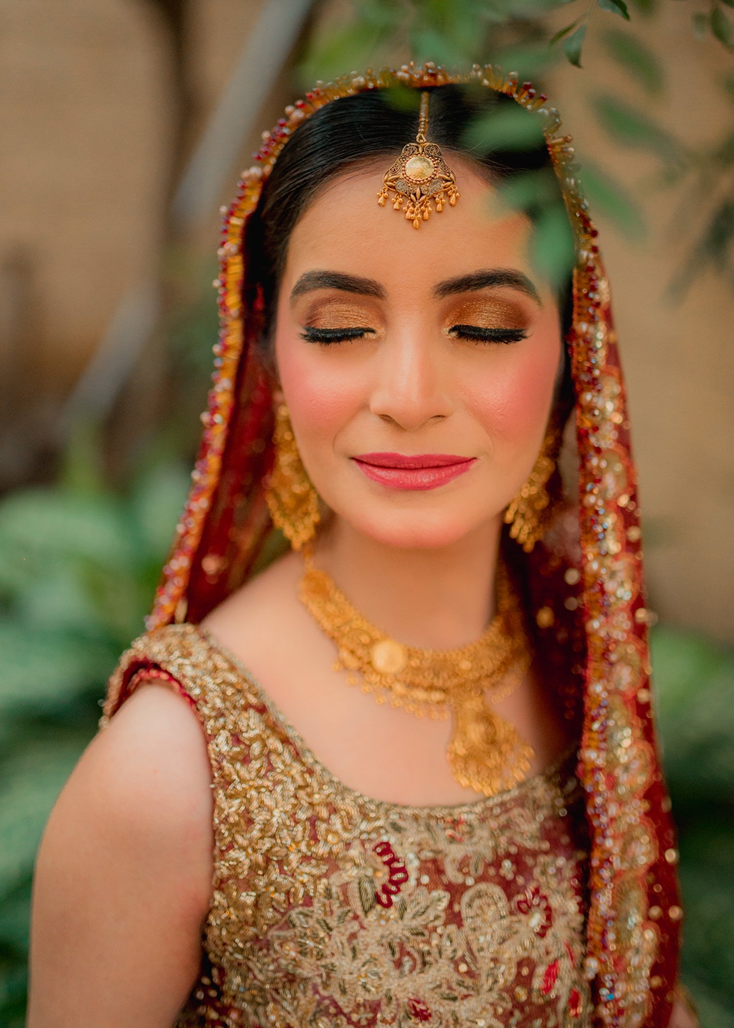 Deep Red Zardozi Brocade Bridal Lehenga (3-Piece) - Image 4