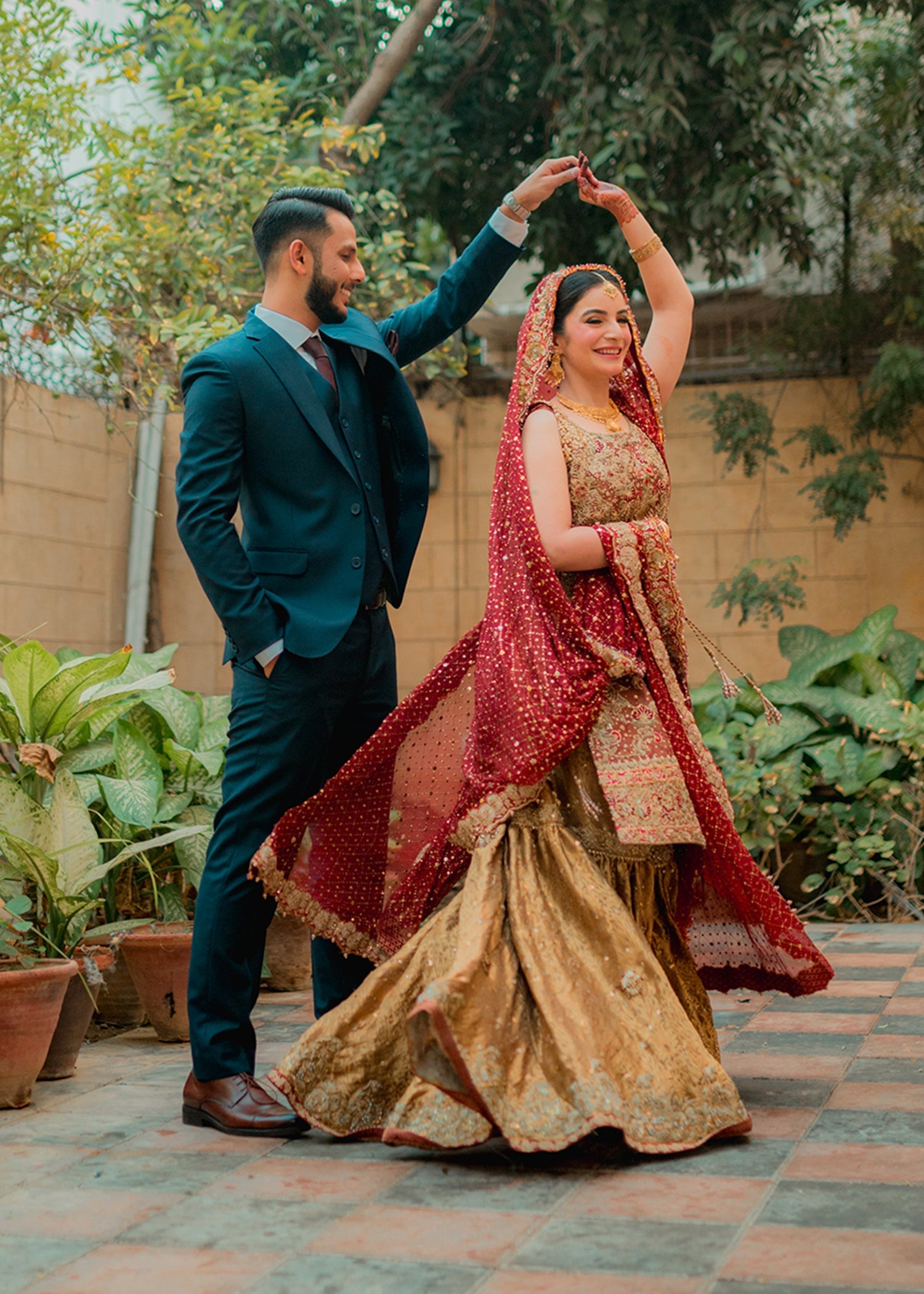 Deep Red Zardozi Brocade Bridal Lehenga (3-Piece) - Image 7