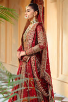 Deep Red Chattapatti Chiffon Pishwas Lehenga (3-Piece) - Image 3
