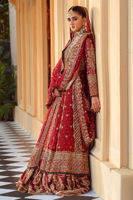 Deep Red Chattapatti Chiffon Pishwas Lehenga (3-Piece) - Image 7