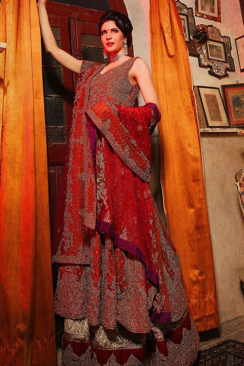 Rust Antique Work Chiffon Lehenga Set (3-Piece) - Image 1