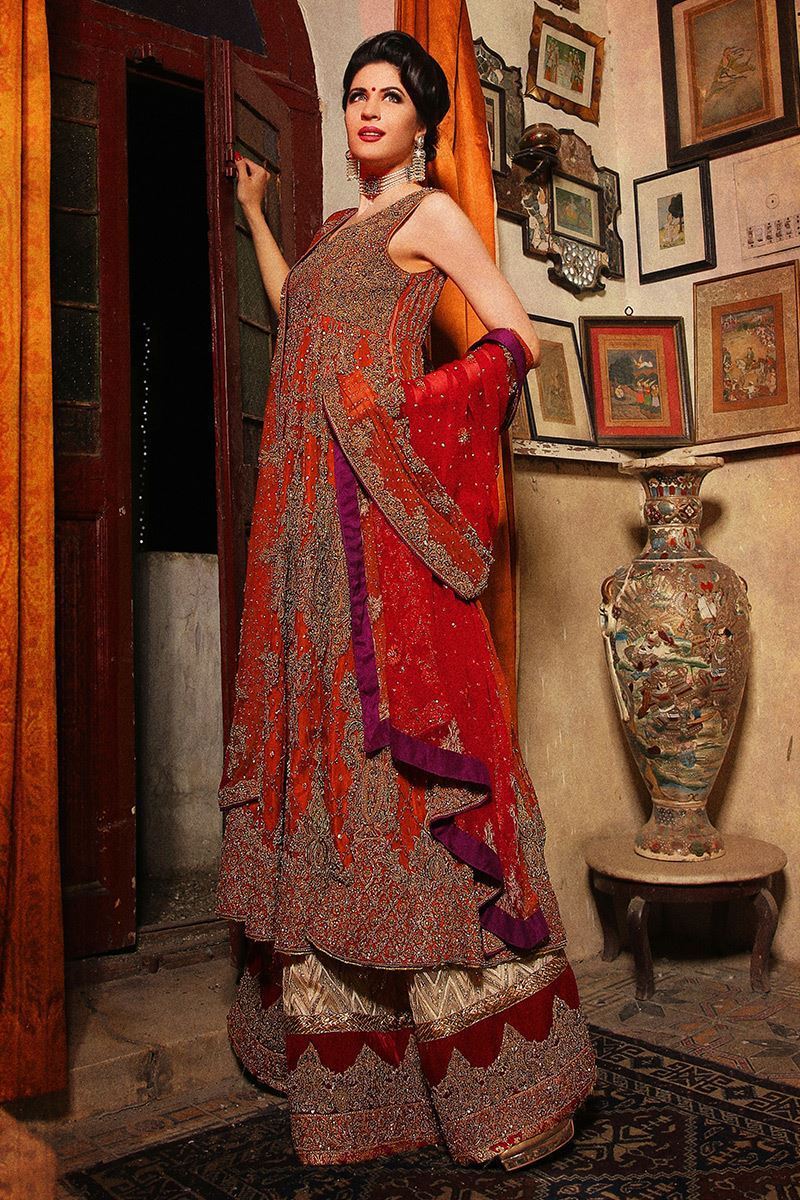 Rust Antique Work Chiffon Lehenga Set (3-Piece) - Image 4