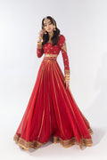 Pakistani Scarlet Zardozi Chiffon Lehenga Choli (3-Piece) - Image 5