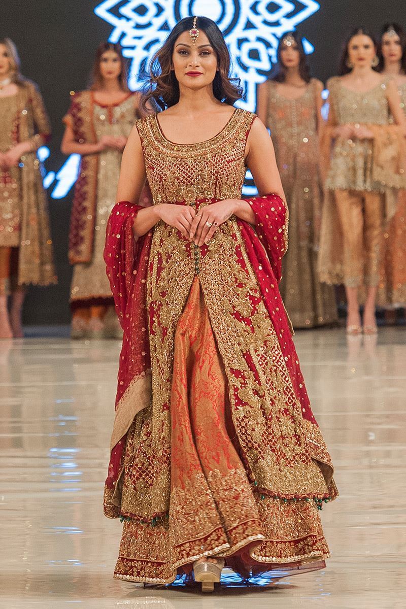 Red Zardozi Chiffon Bridal Gown (3-Piece) - Image 1