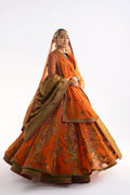 Pakistani Rust Embroidered Net & Cotton Lehenga (3-Piece) - Image 1