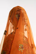 Pakistani Rust Embroidered Net & Cotton Lehenga (3-Piece) - Image 2