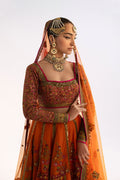 Pakistani Rust Embroidered Net & Cotton Lehenga (3-Piece) - Image 4
