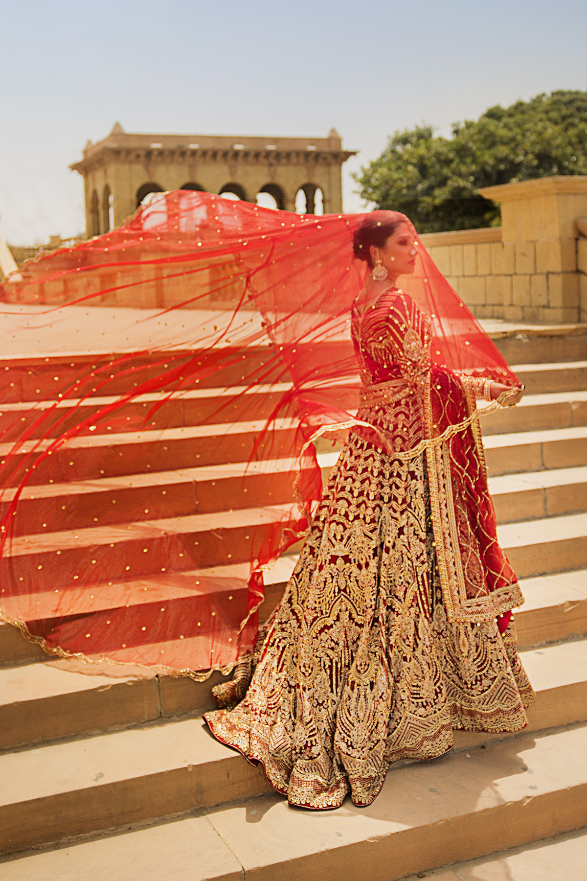 Deep Red Shikargah Embroidered Bridal Lehenga (3-Piece) - Image 10