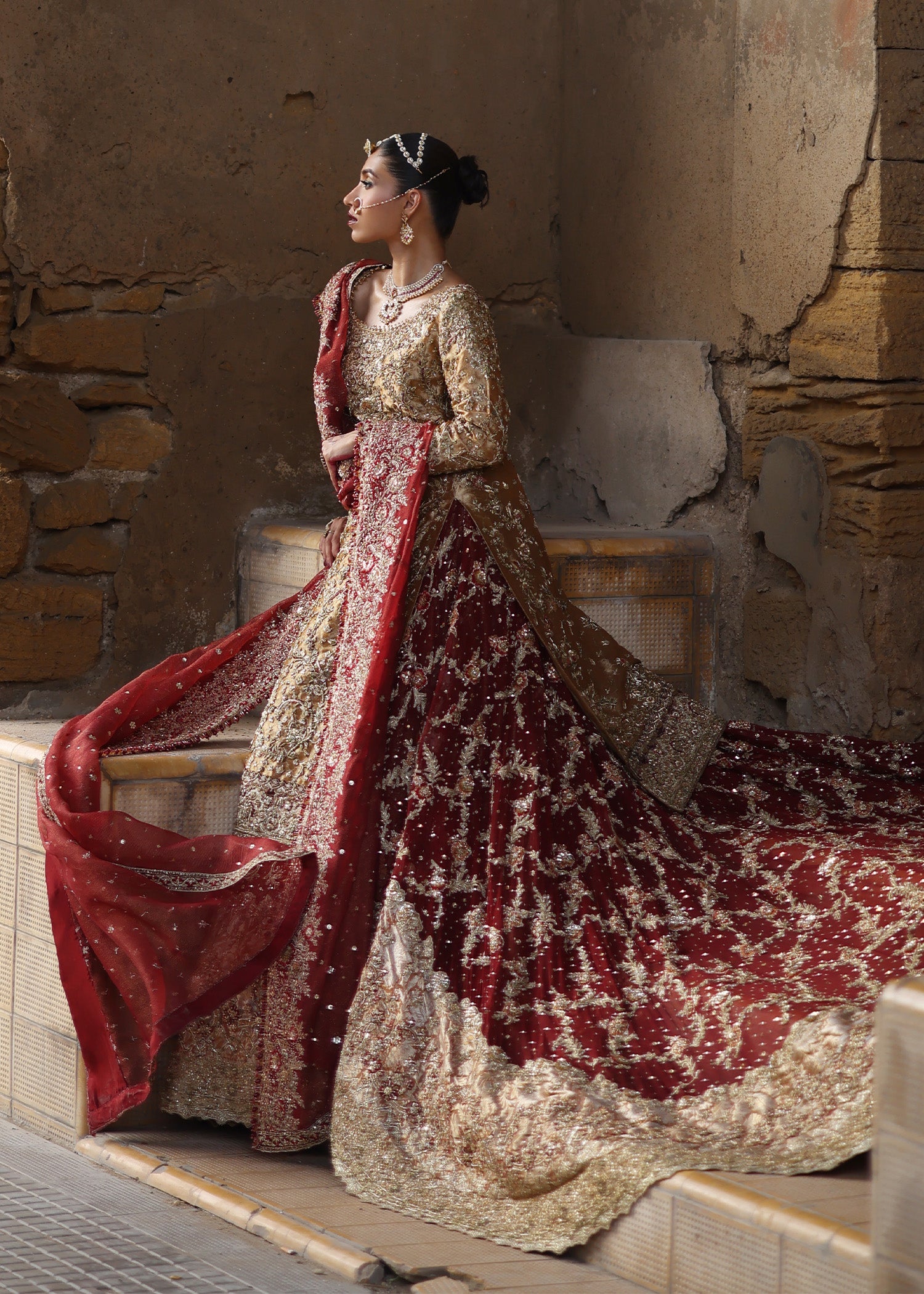 Honey Gold Zardozi French Lame Bridal Lehenga (3-Piece) - Image 1