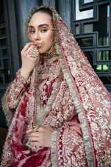 Pakistani Deep Red Embroidered Frosted Organza Lehenga (3-Piece) - Image 8