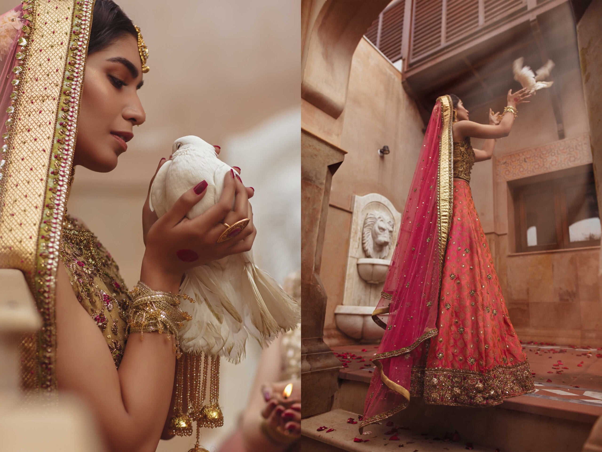 Golden Embellished Raw Silk Choli & Carrot Jamawar Lehenga (3-Piece) - Image 10