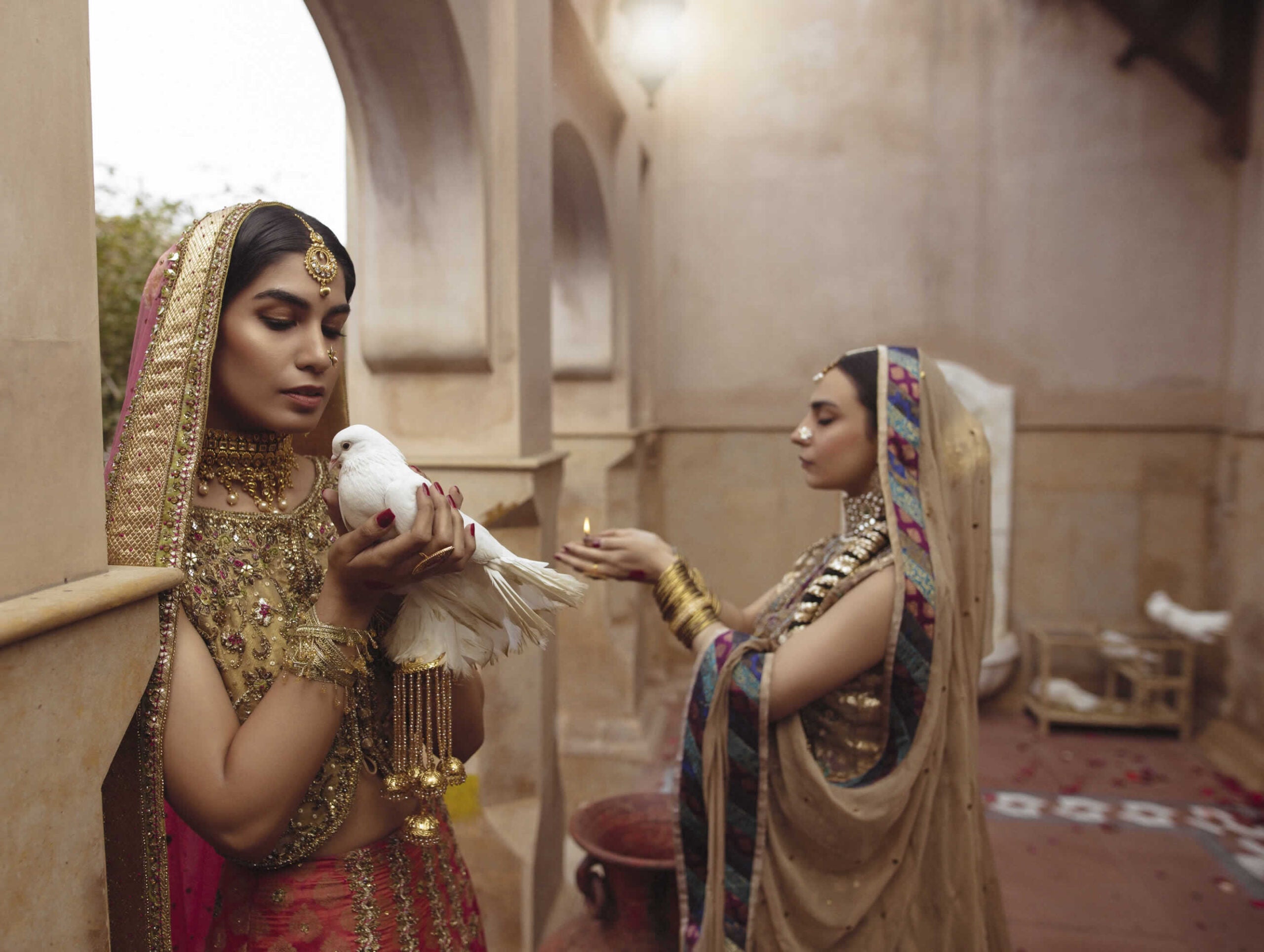 Golden Embellished Raw Silk Choli & Carrot Jamawar Lehenga (3-Piece) - Image 6