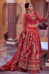 Pakistani Red Embellished Jamawar Lehenga Choli (3-Piece) - Image 3