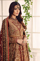 Pakistani Rust Zardozi Net Gown with Maroon Jamawar Lehenga (3-Piece) - Image 4