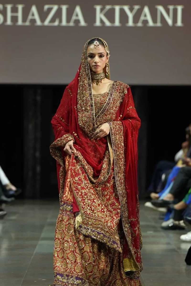 Pakistani Deep Red Zardozi Jamawar Bridal Lehenga (3-Piece) - Image 1