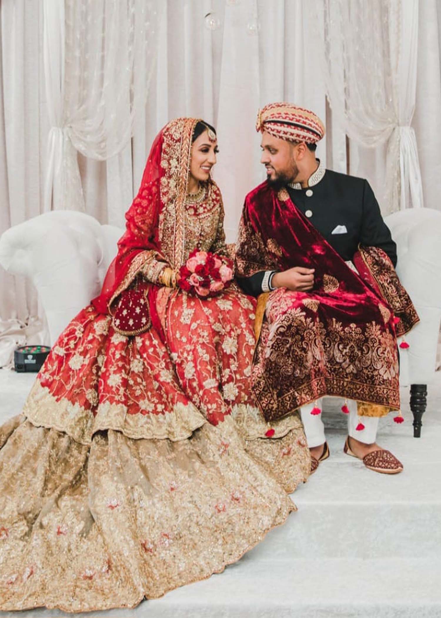 Pakistani Crimson Red Zardozi Net Bridal Lehenga (3-Piece) - Image 3