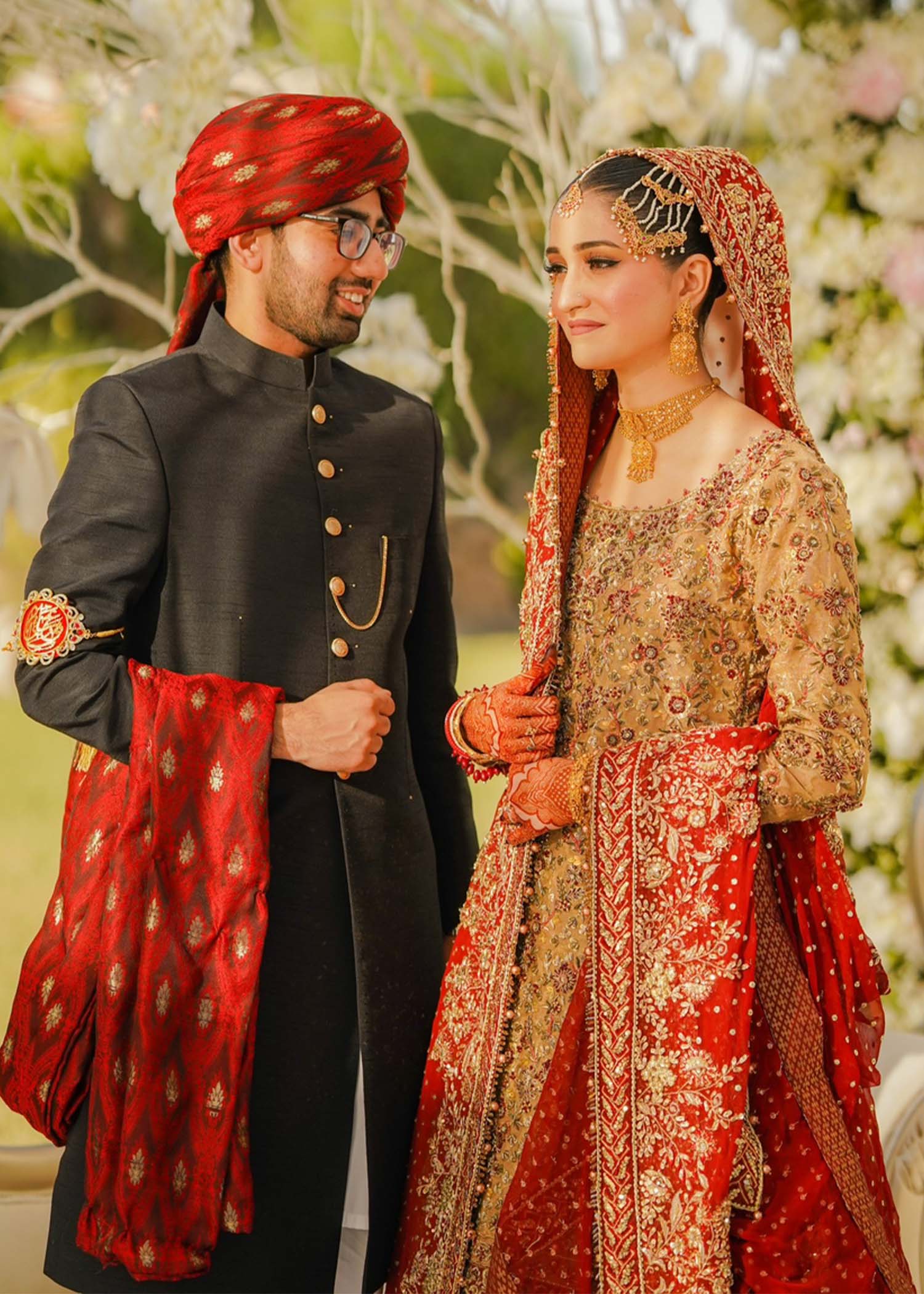 Red and Gold Embroidered Jamawar Bridal Lehenga (3-Piece) - Image 4