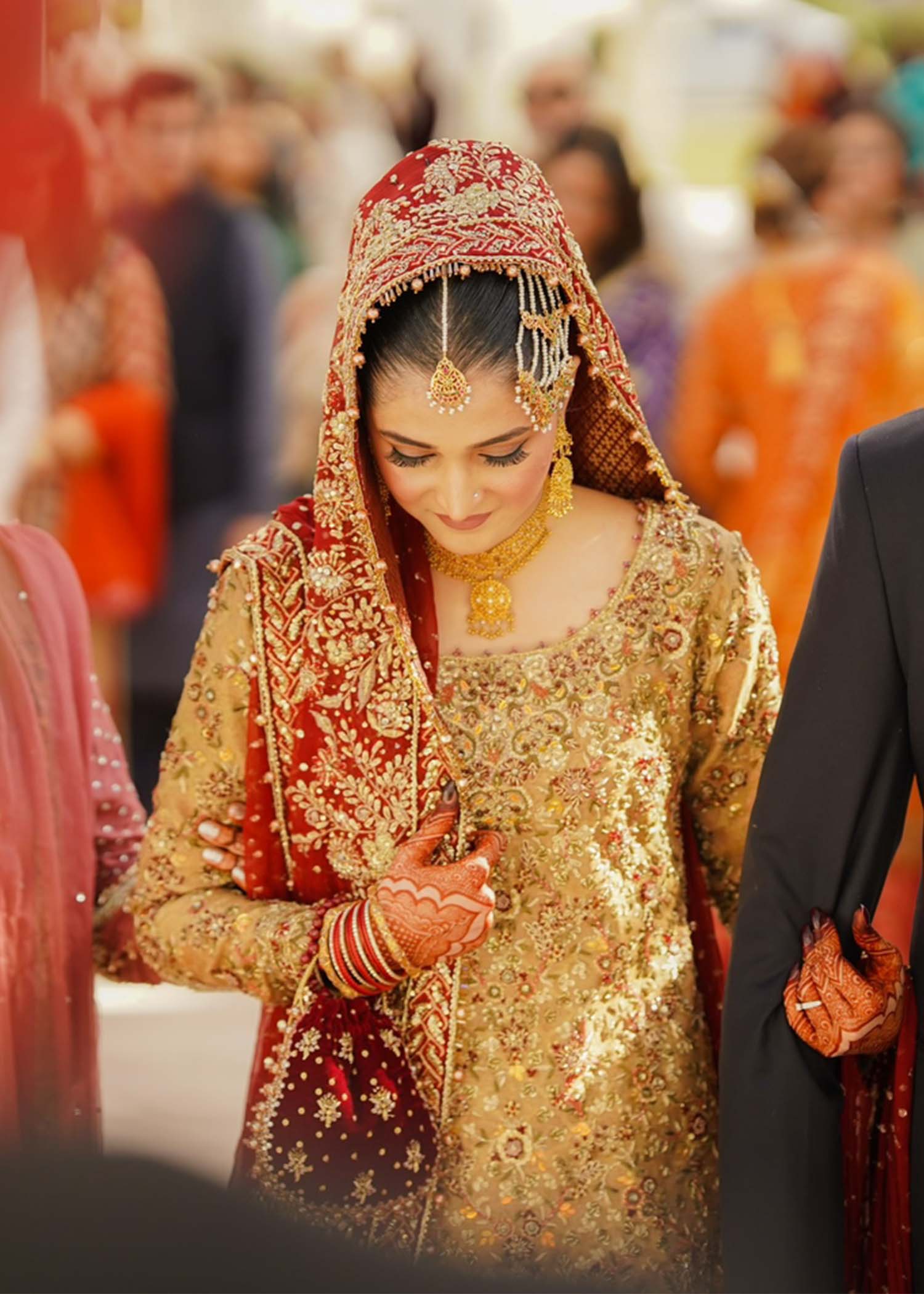 Red and Gold Embroidered Jamawar Bridal Lehenga (3-Piece) - Image 5