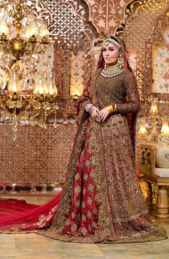 Pakistani Red Zardozi Jamawar Lehenga Choli (3-Piece) - Image 2
