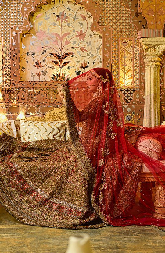 Pakistani Red Zardozi Jamawar Lehenga Choli (3-Piece) - Image 5