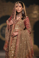 Rust Zardozi Net Gown with Maroon Jamawar Lehenga (3-Piece) - Image 3