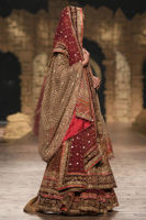 Rust Zardozi Net Gown with Maroon Jamawar Lehenga (3-Piece) - Image 4