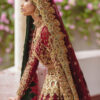 Pakistani Deep Ox-Blood Red Zardozi Kamkhwaab Bridal Lehenga (3-Piece) - Image 3