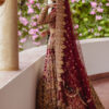 Pakistani Deep Ox-Blood Red Zardozi Kamkhwaab Bridal Lehenga (3-Piece) - Image 4