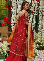 Deep Red Hand-Embellished Katan Silk Lehenga (3-Piece) - Image 4