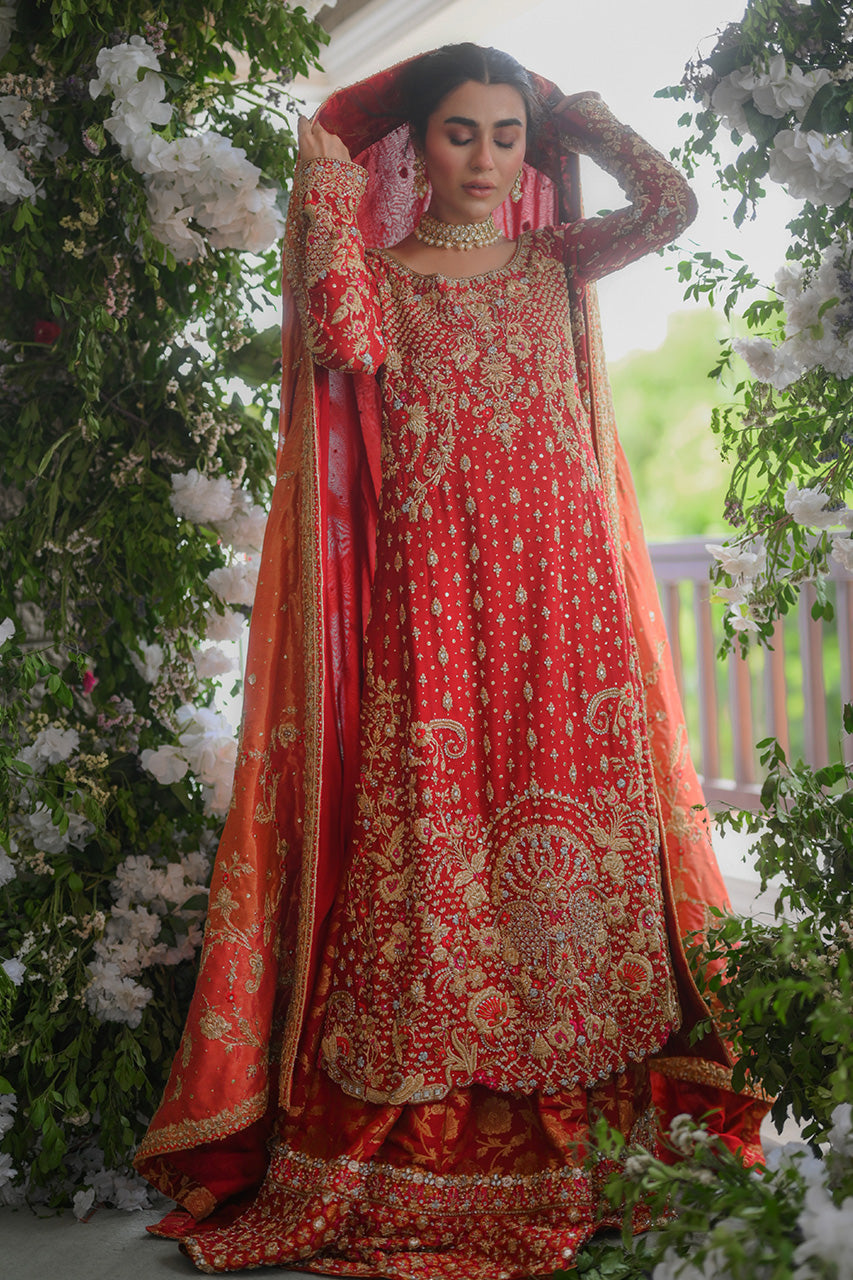 Red Zardozi Resham Kattan Bridal Lehenga (3-Piece) - Image 1
