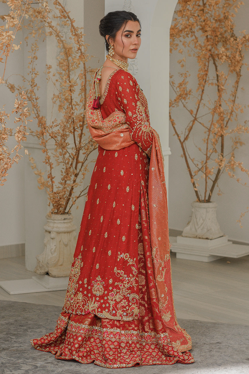 Red Zardozi Resham Kattan Bridal Lehenga (3-Piece) - Image 2