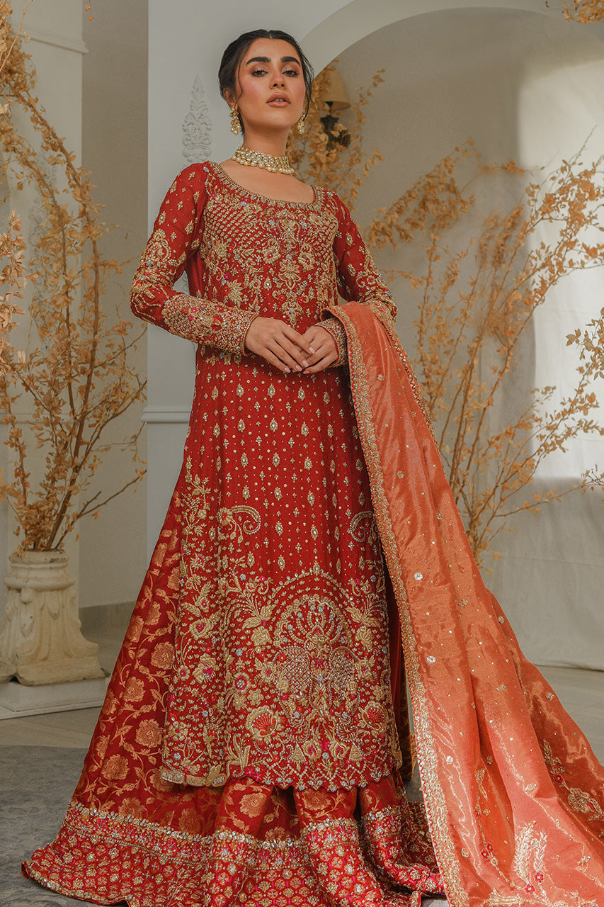 Red Zardozi Resham Kattan Bridal Lehenga (3-Piece) - Image 4