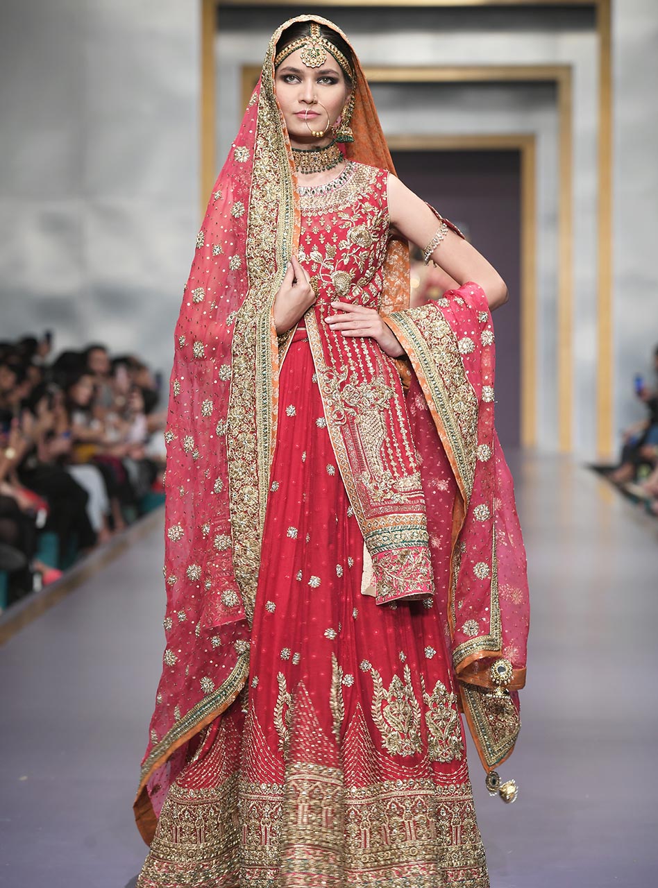Red Embellished Khaadi Net Bridal Lehenga (3-Piece) - Image 1